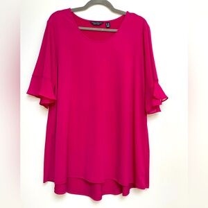 SUSAN GRAVER Fushia Hi Lo Top w/Sheer Ruffled Short Sleeve - Size 1X